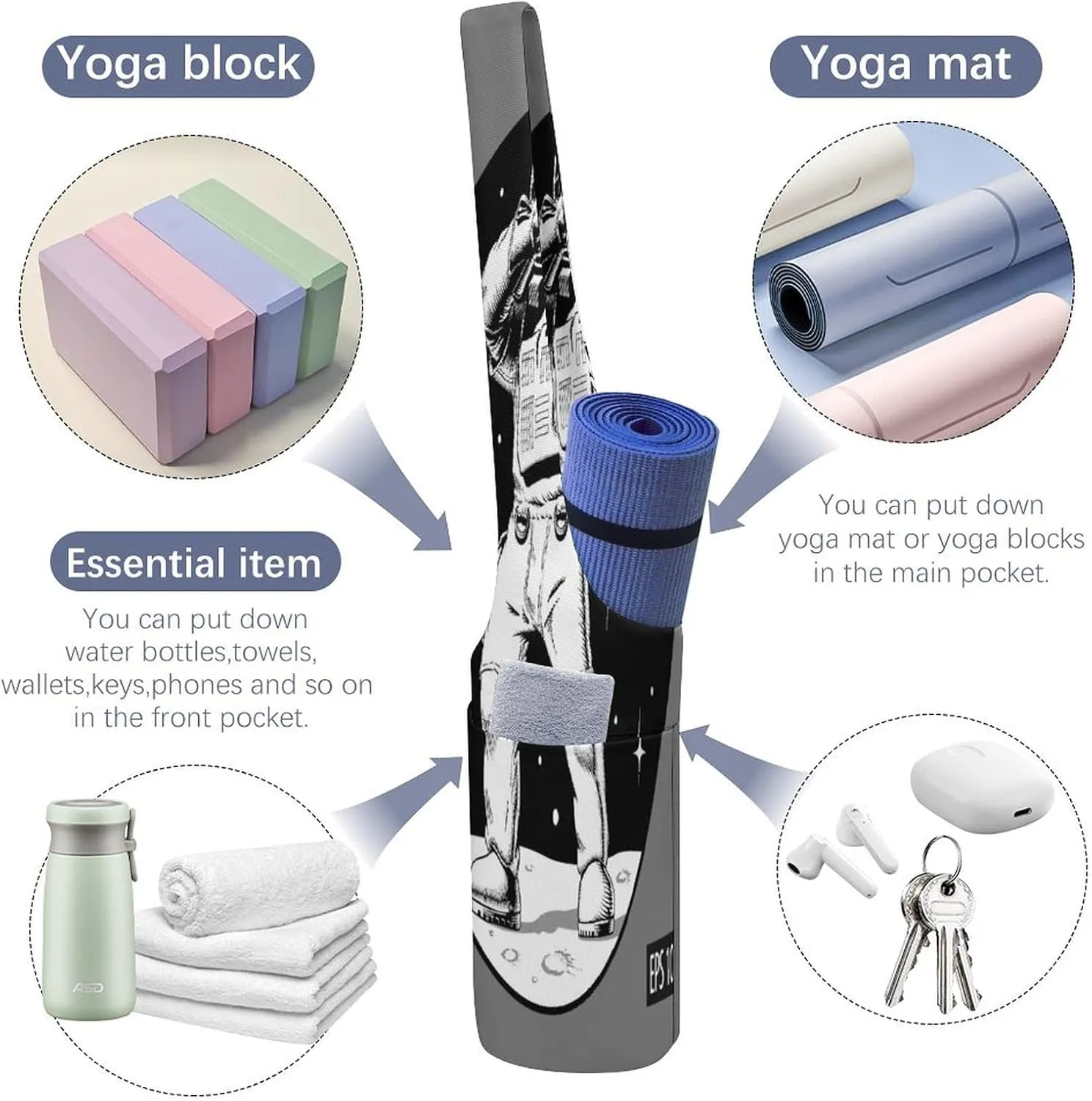 Yoga Mat Bag, Soft Canvas Storage Bag Fashion Mat Bag for Clothes Dorm Organizer with Pocket Shoulder Strap
