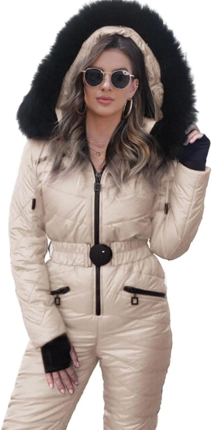 Yousify Womens Onesie Ski Suit Winter Outdoor Sports Waterproof Snowsuit Jumpsuits Jacket