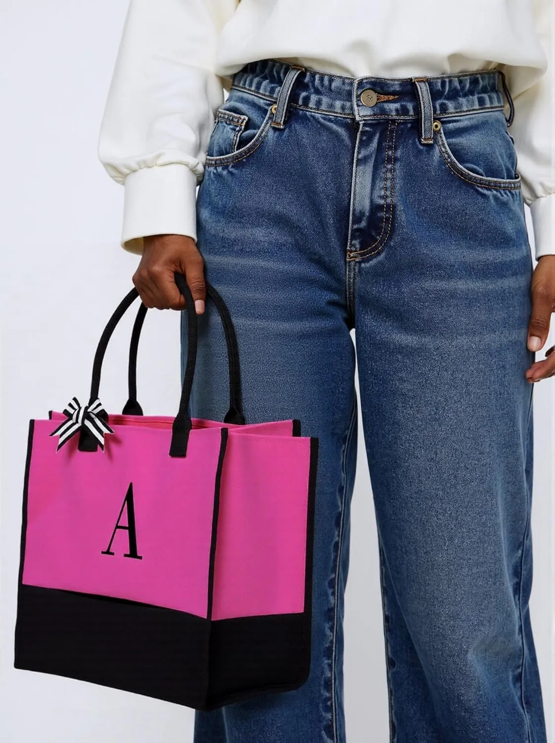 YUNZLAN 50PCS-Initial Canvas Tote Bag Personalized Present Bag for Wedding Party,Bridesmaids,Birthday
