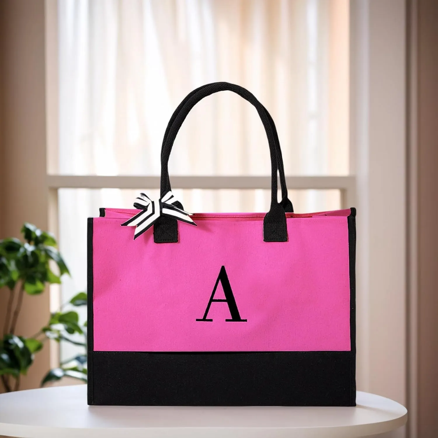 YUNZLAN 50PCS-Initial Canvas Tote Bag Personalized Present Bag for Wedding Party,Bridesmaids,Birthday