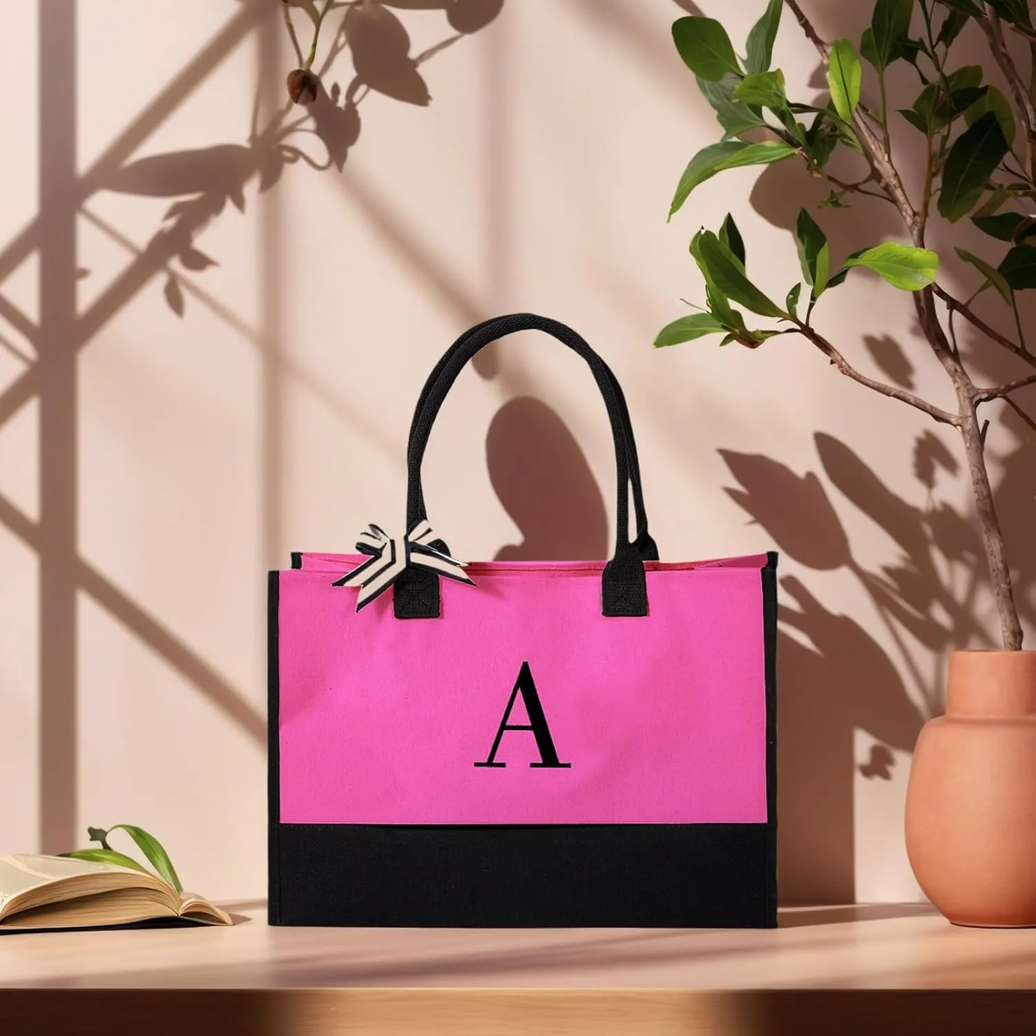 YUNZLAN 50PCS-Initial Canvas Tote Bag Personalized Present Bag for Wedding Party,Bridesmaids,Birthday