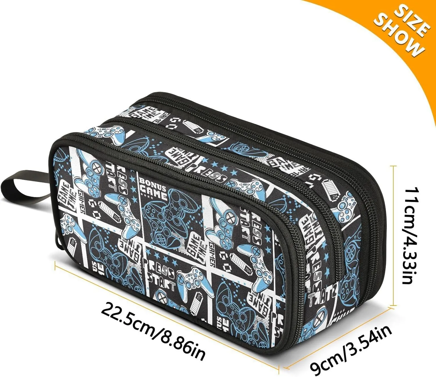 ZAZYXTJ Video Game Large Capacity Pencil Case 3 Compartment Pen Pouch Storage Canvas Makeup Bag for School Office Teen Girl Boy Men Women
