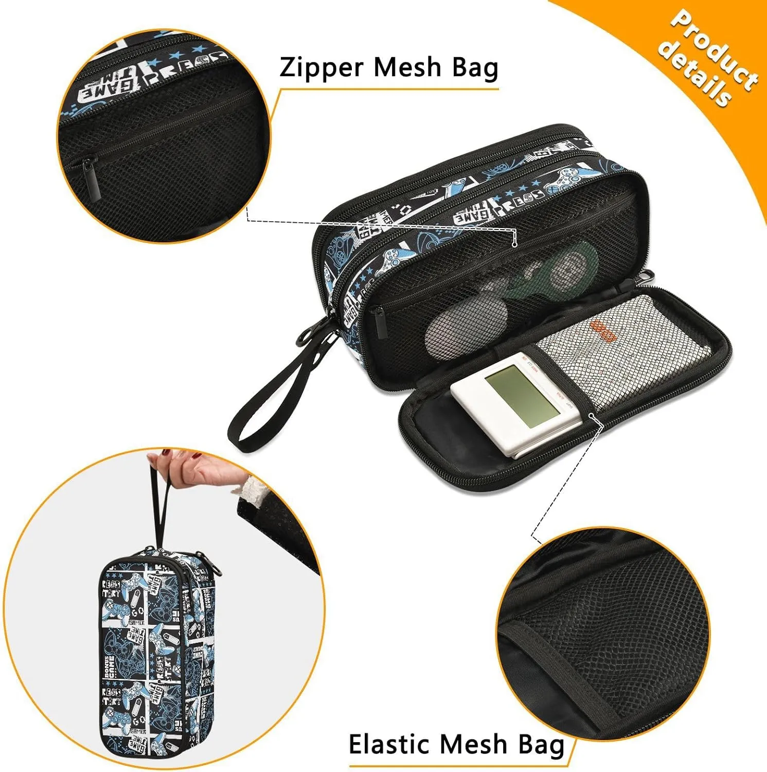ZAZYXTJ Video Game Large Capacity Pencil Case 3 Compartment Pen Pouch Storage Canvas Makeup Bag for School Office Teen Girl Boy Men Women