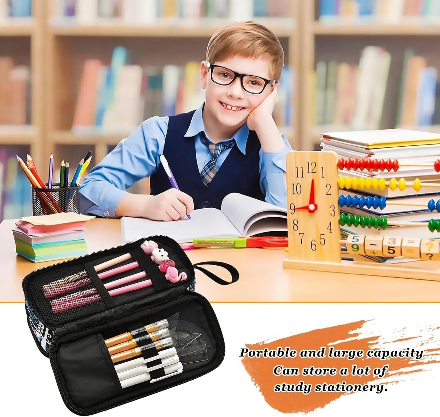 ZAZYXTJ Video Game Large Capacity Pencil Case 3 Compartment Pen Pouch Storage Canvas Makeup Bag for School Office Teen Girl Boy Men Women