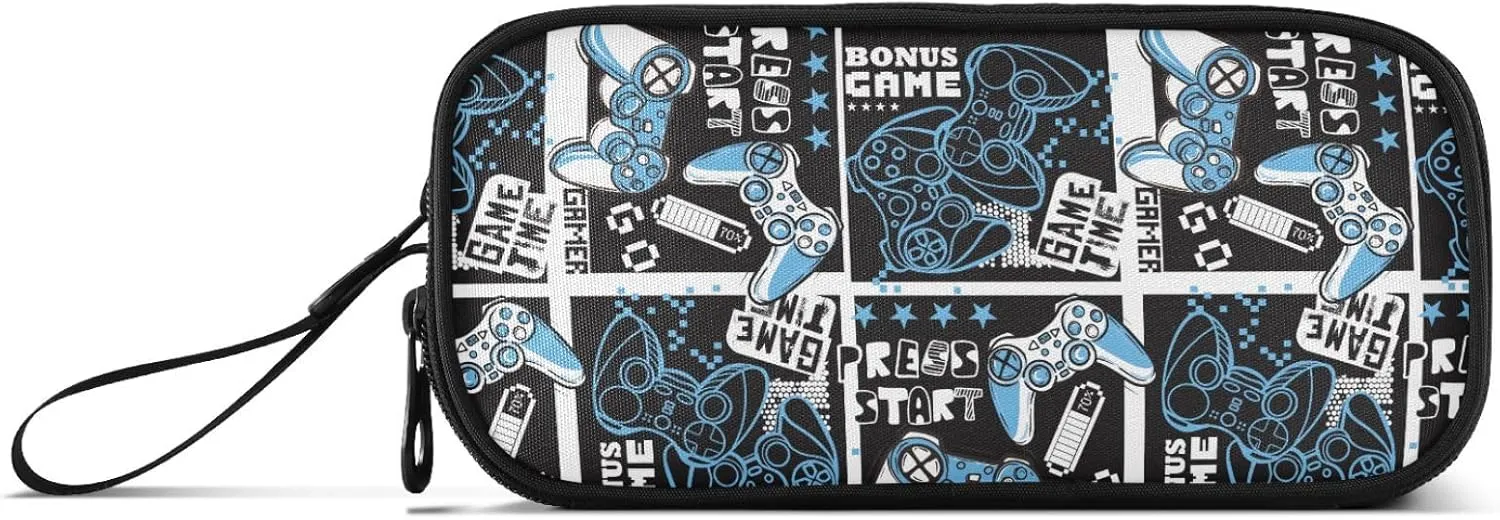ZAZYXTJ Video Game Large Capacity Pencil Case 3 Compartment Pen Pouch Storage Canvas Makeup Bag for School Office Teen Girl Boy Men Women