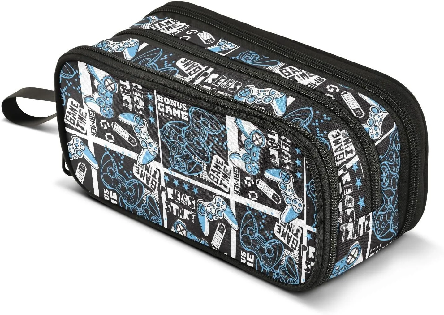 ZAZYXTJ Video Game Large Capacity Pencil Case 3 Compartment Pen Pouch Storage Canvas Makeup Bag for School Office Teen Girl Boy Men Women
