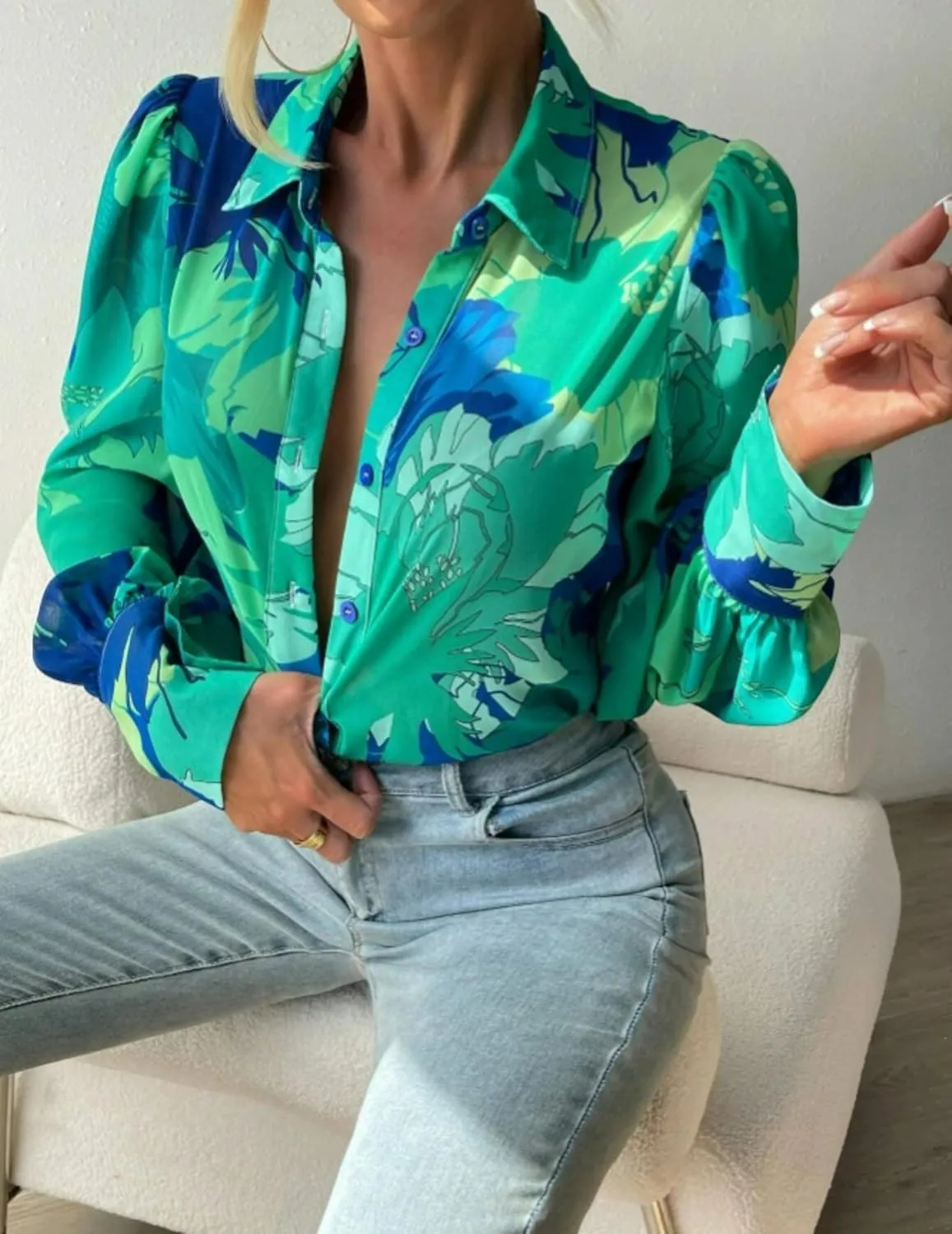 Zeagoo Womens Shirts Button Down Printed Lantern Long Sleeve Blouse Fashion Casual Tops 2025
