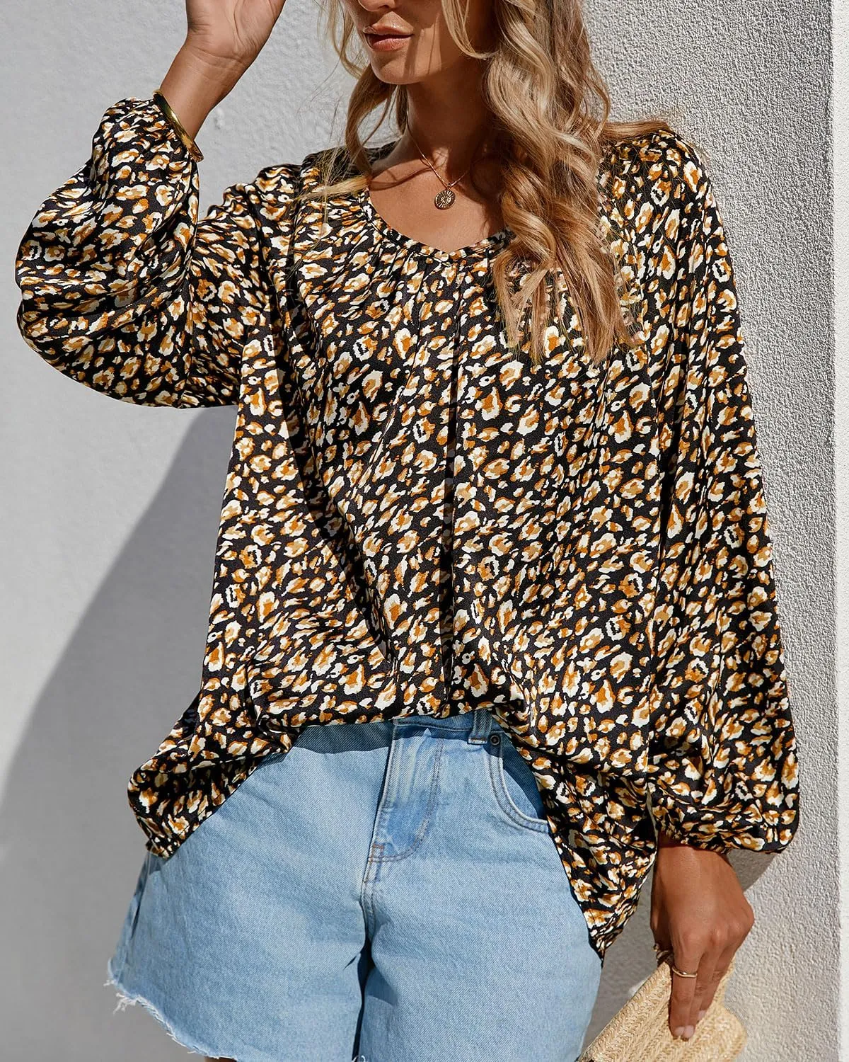 Zenlonr Women's Summer Tops Dressy Casual 2025 Long Sleeve V Neck Printed Shirts Boho Chiffon Work Blouses