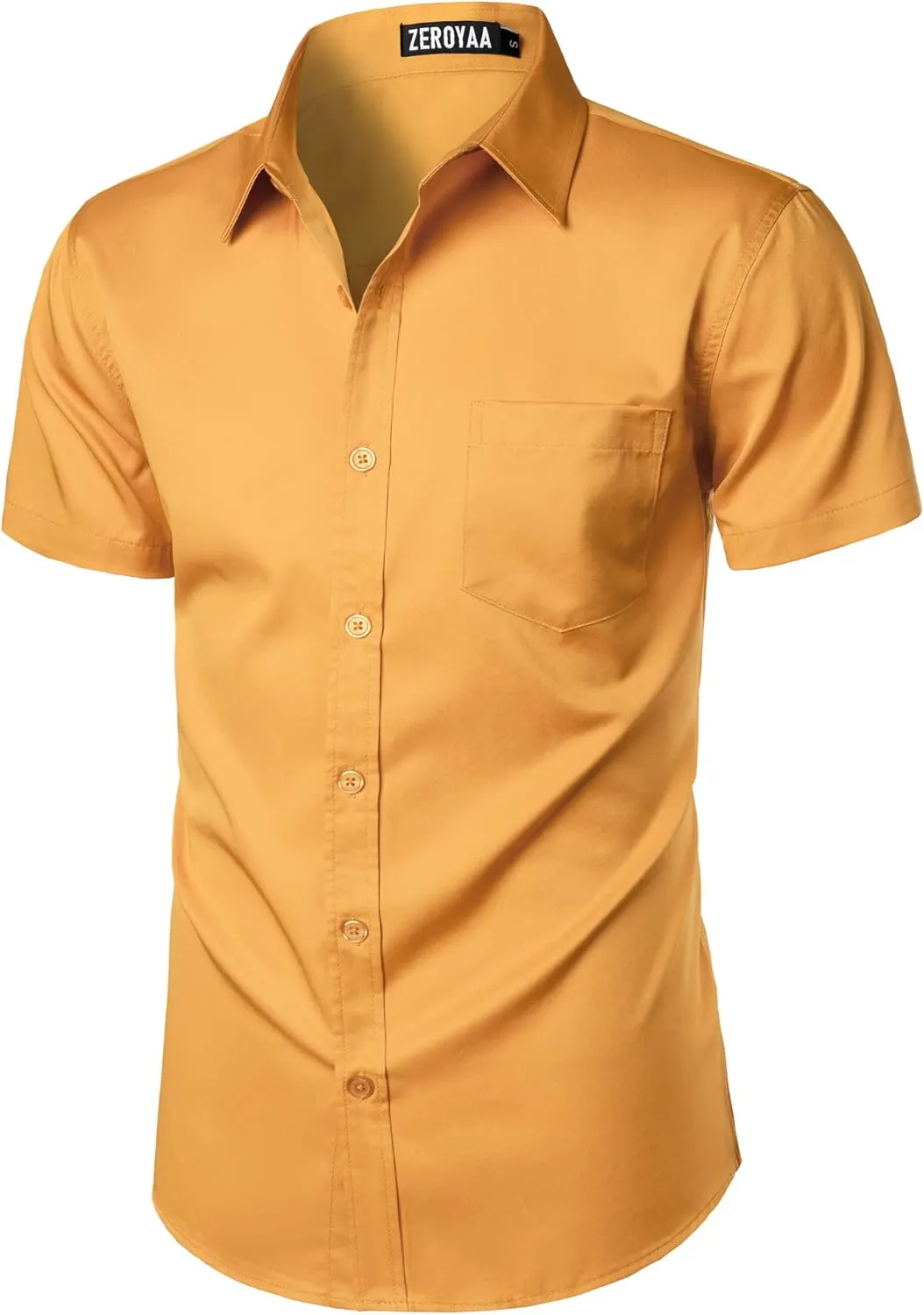 ZEROYAA Men's Casual Urban Stylish Slim Fit Short Sleeve Button Up Dress Shirt with Pocket