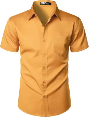 ZEROYAA Men's Casual Urban Stylish Slim Fit Short Sleeve Button Up Dress Shirt with Pocket
