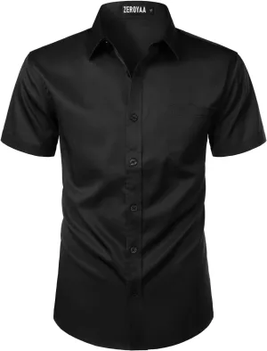 ZEROYAA Men's Casual Urban Stylish Slim Fit Short Sleeve Button Up Dress Shirt with Pocket