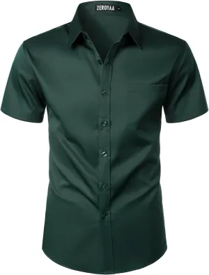 ZEROYAA Men's Casual Urban Stylish Slim Fit Short Sleeve Button Up Dress Shirt with Pocket