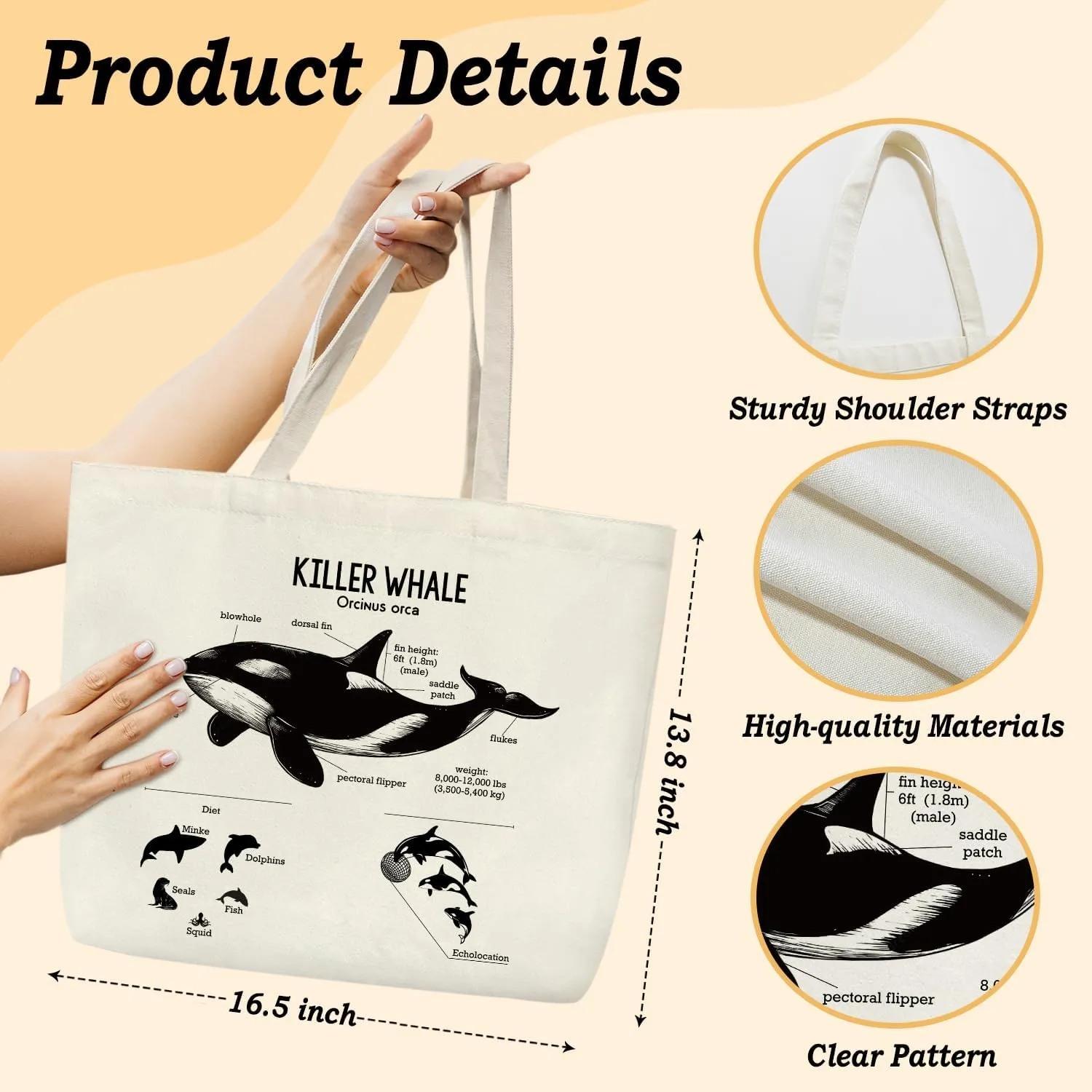 Ziyouza Canvas Tote Bag for Women - Cute Aesthetic Reusable Tote for Travel, Vacation & Shopping